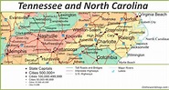 Map of Tennessee and North Carolina - Ontheworldmap.com