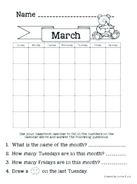 Printable Calendar For Kindergarten