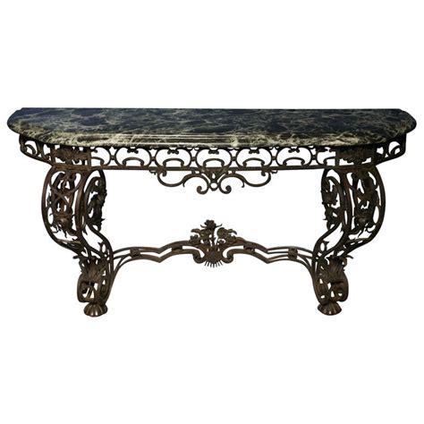 Louis Xv Style Marble Top Wrought Iron Console Table At
