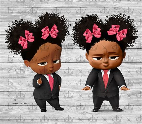 African American Boss Baby Girl In Black Clipart Digital Etsy