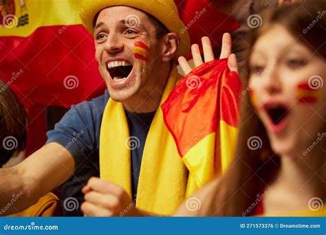 People Football Soccer Fans Emotionally Watching Match Cheering Up