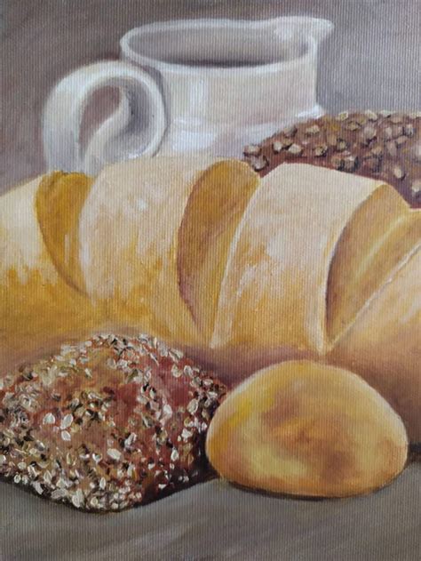 Still Life Oil Painting With Bread And Milk Jug Oil Painting Etsy