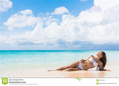 Beach Bikini Body Woman Relaxing Sun Tanning Stock Image Image Of