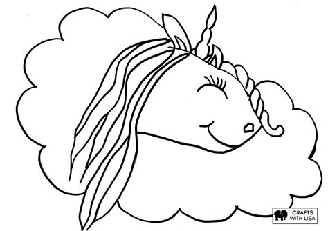 Unicorn Head In Cloud Coloring Page Crafts With Lisa