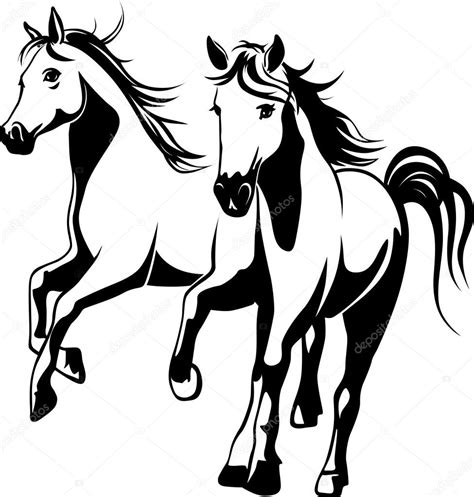 Dzikie Konie Czarno Biały Ilustracja Wektorowa — Grafika Wektorowa © Hanaschwarz 53773149