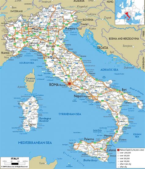 Italy Road Map Road Map Of Italy Detailed Southern Europe Europe