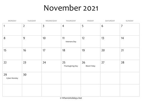 November 2021 Calendar Uk Printable Blank Calendar Template