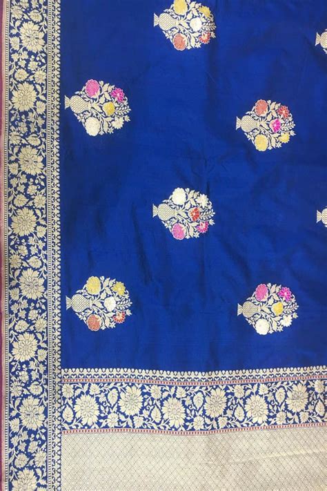 Blue Handloom Banarasi Pure Katan Silk Kadwa Meenakari Saree Silk