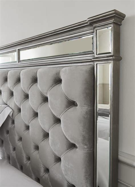 5ft King Size Bed Silver Velvet Mirrored Headboard Hollywood Range