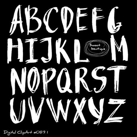 White Hand Draw Alphabet Letters Font Clip Art Black