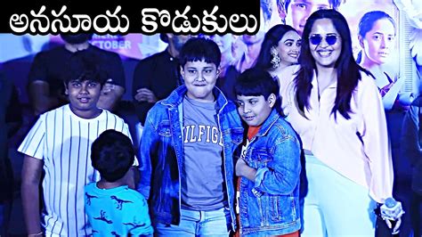 Anasuya Bharadwaj With Her Sons At Prema Vimanam Movie Screening