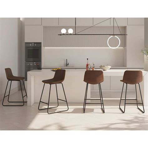 Lue Bona Faux Leather Bar Stools Metal Frame Counter Height Bar Stools