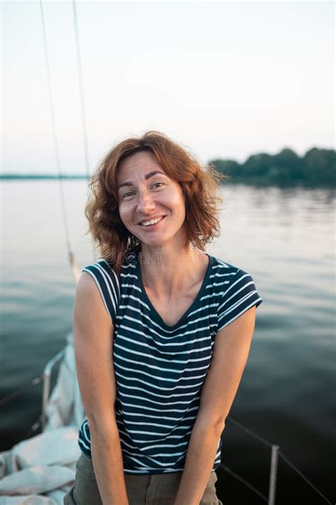 Portrait Of A Smiling Woman On A Yacht Stock Image Image Of Portrait