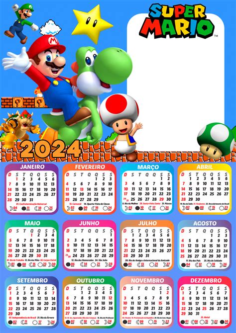 Moldura Calendário 2024 Super Mario PNG Imagem Legal