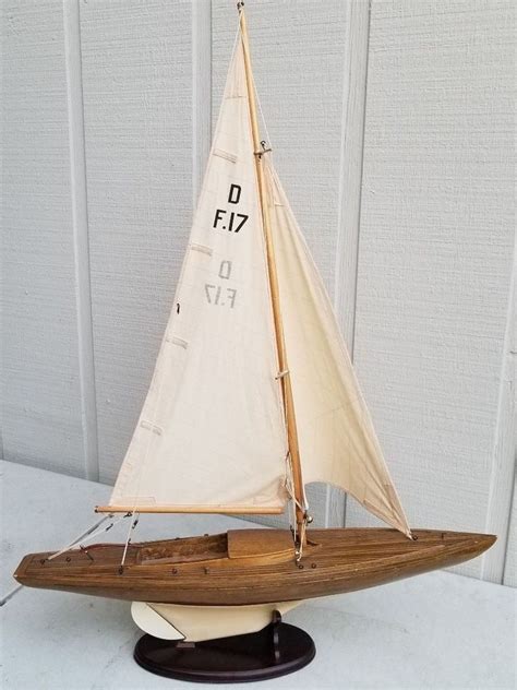 Vintage Large Sailboat Yacht Wooden Model Ship Pond Boat Nautical Decor