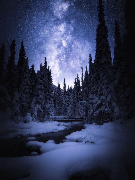 Wallpaper Starry Sky Night Banff National Park Winter