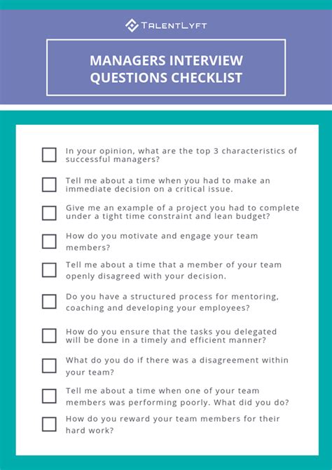 Top 10 Interview Questions For Managers Checklist