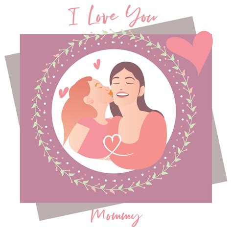 Daughter Kissing Her Mother Happy Mother Day Card Vector 7357385 Vector Art At Vecteezy