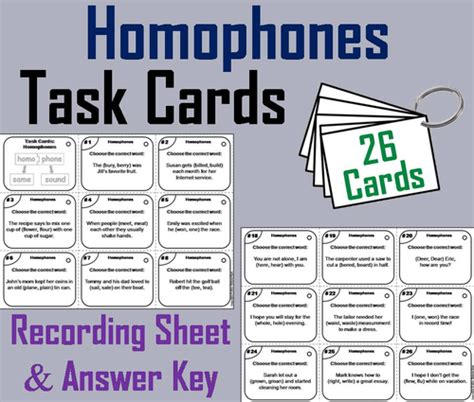 Homophones Task Cards Teaching Resources