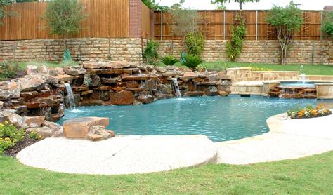 Natural Swimming Pool With Moss Boulder Waterfall And Spa Keller Texas