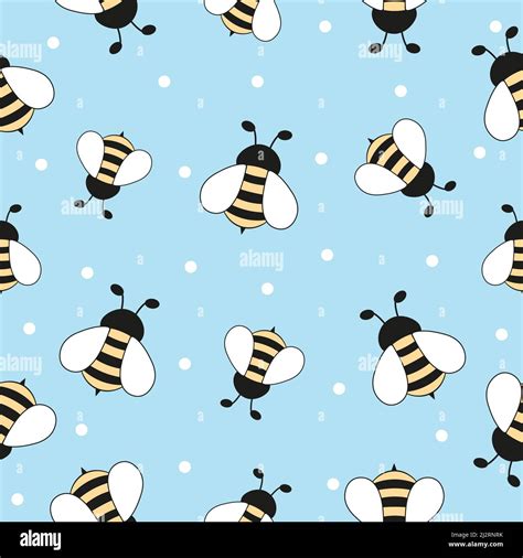 Seamless Pattern With Flying Bees Vector Cartoon Black And Yellow Bees