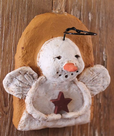 Primitive Snowman Angel Ornament Handsculpted From Papier Etsy