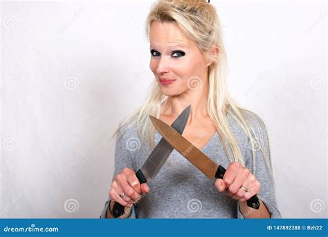 Woman With Knife Stock Photo Image Of Blond Adult