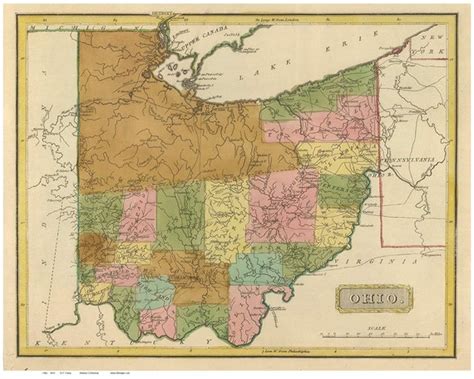 Ohio 1814 State Map With Early Roads Reprint
