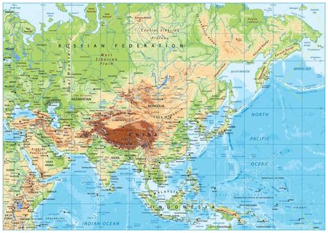 Asia Physical Map — Stock Vector © Cartarium 145692293