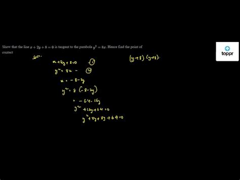 show that the line x 2y 8 0 is tangent to the parabola y 2 8x hence find the point of