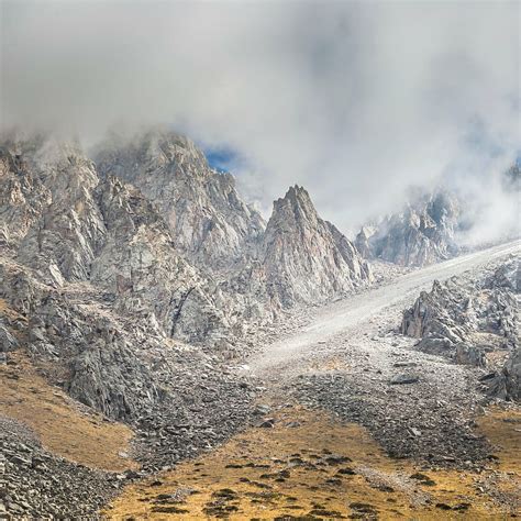 Gray Rock Formations Cloudy Sky Mountain Clouds Travel Nature