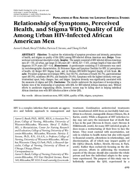 Pdf Relationship Of Symptoms Perceived Health And Stigma With