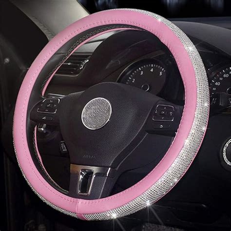 Rhinestone Car Leather Steering Wheel Covers Cap Steering Wheel Crystal