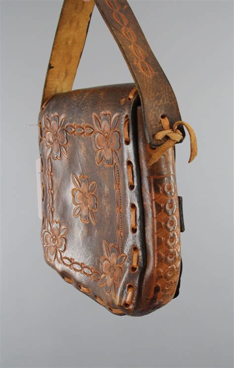 Vintage 1960s Tooled Leather Handbag Purse Hippie Bohemian Boho