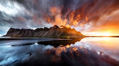 Vestrahorn Mountain Wallpaper 4k Beach Iceland Sunset Dawn Nature