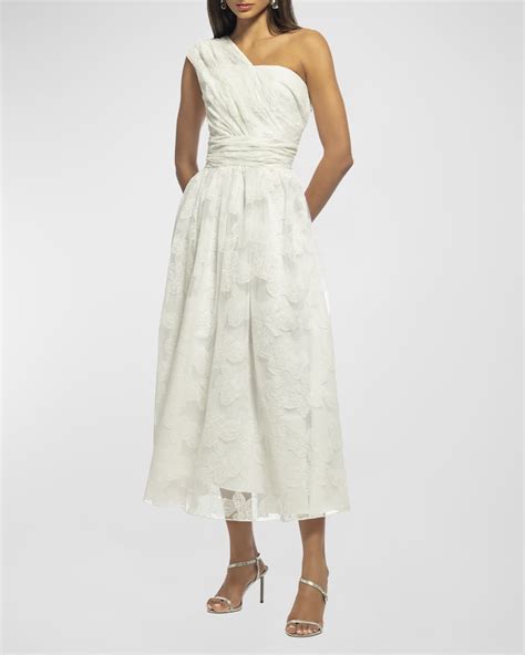 Shoshanna One Shoulder Floral Lace Mesh Midi Dress Neiman Marcus