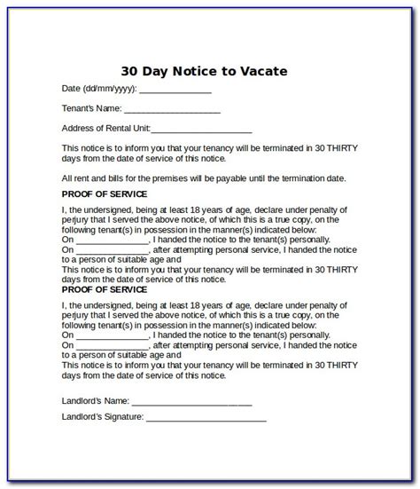 The purchaser must give a residential tenant of the building at least 30 days' written notice to vacate if. California Landlord To Tenant 30 Day Notice To Vacate Form ...