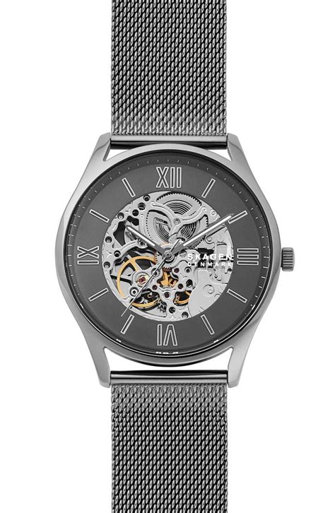 Skagen Holst Skeletal Automatic Mesh Strap Watch 42mm Nordstrom