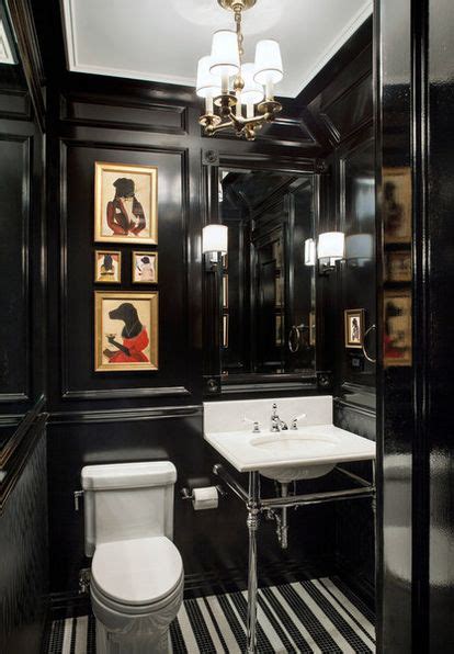 Gentlemans Club Looking Bathroom With Black Lacquered Paneling And