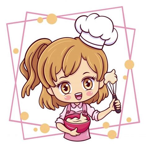 Premium Vector Female Baker Cute Cartoon Characters Art Logo Painting Apron