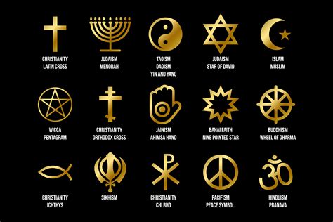 Set Of Religious Signs Icons For Religion Faith Vector Art At