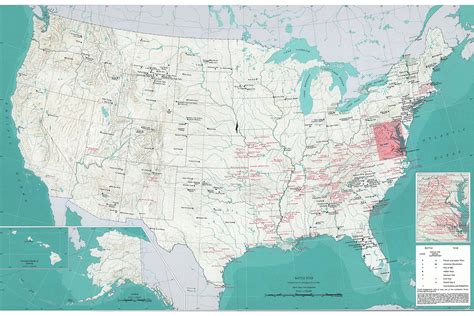 Map Of Historic Us Battle Sites Us National Atlas 1970 Ebay