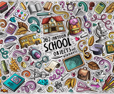School Cartoon Doodle Objects Set Vector #109855