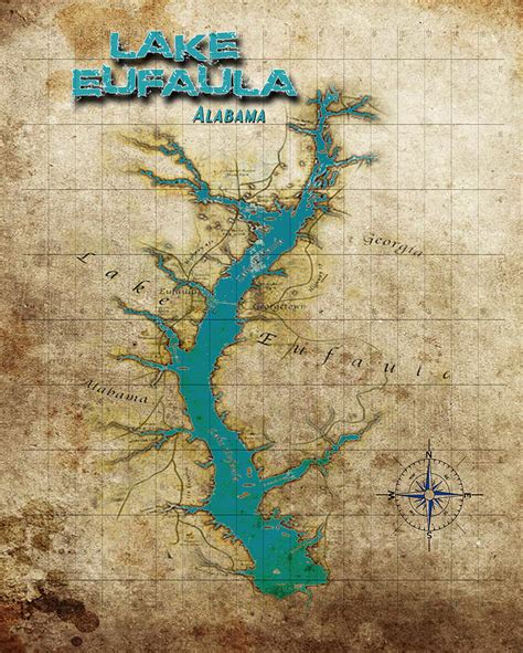Vintage Map Lake Eufaula Alabama Digital Art By Greg Sharpe Pixels