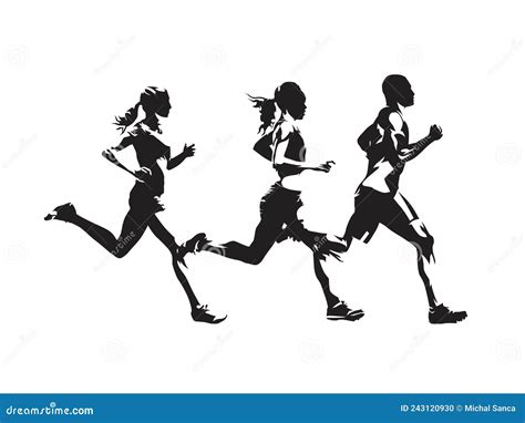 running people isolated vector silhouette group of runners man and women stock illustration