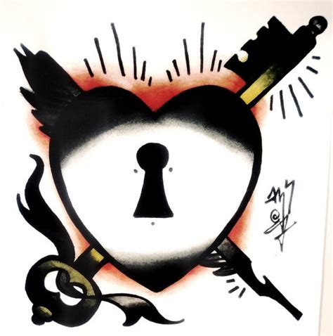Tattoo Art Valentine Heart And Skeleton Key Etsy Watercolor Tattoo