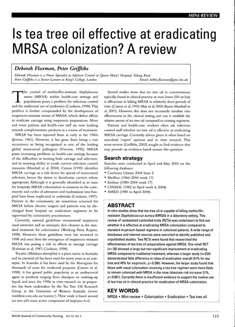 Pdf Is Tea Tree Oil Effective At Eradicating Mrsa Colonization A Review