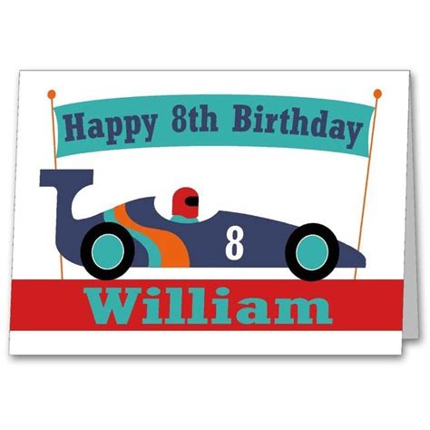 Boys Personalised Racing Car Birthday Card 3rd 4th 5th 6th 7th 8th