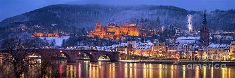 Heidelberg Winter Panorama In Germany At Night Photograph By Thomas Jones