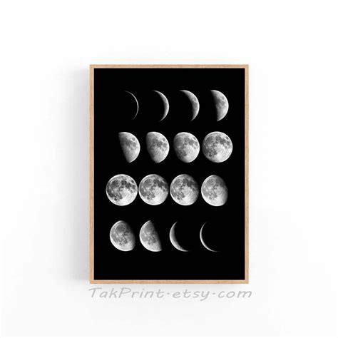 Moon Phases Wall Art Poster Black And White Wall Decor Home Etsy